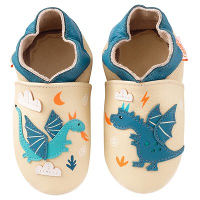 Chaussons cuir bébé Gaël et Tim les dragons TICHOUPS