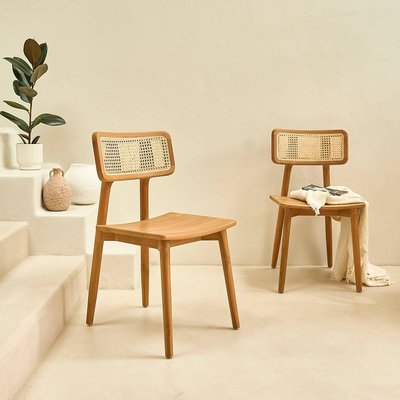 Lot de 2 chaises en teck massif et cannage SIXTINE BERAH GETAH