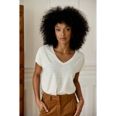 T-shirt manches courtes col v imprimé à rayures MARCELINA LA PETITE ETOILE