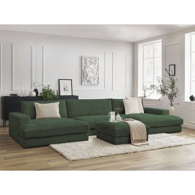 Canapé panoramique fixe 7 places en velours côtelé avec pouf, LEONARD BOBOCHIC