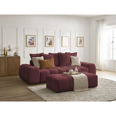 Canapé droit convertible 3 places en tissu chiné avec pouf, EVEREST BOBOCHIC