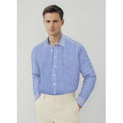 Chemise pour homme Olivier en lin, motif Vichy bleu et empi?�cements INES DE LA FRESSANGE PARIS