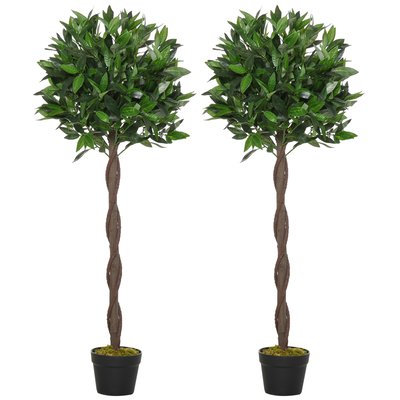 Lauriers artificiels topiaires 1,20H m - lot de 2 lauriers boules artificiels avec pots OUTSUNNY