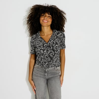 Blouse imprimée col V volanté GRAIN DE MALICE