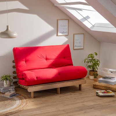 Ensemble matelas futon en coton et structure en bois massif taupe TERRE DE NUIT