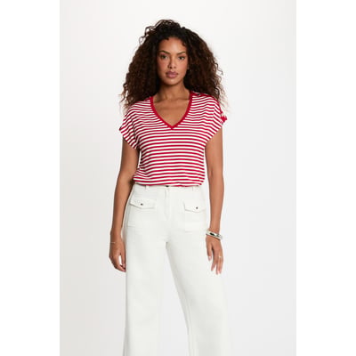 T-shirt rayé col v MORGAN