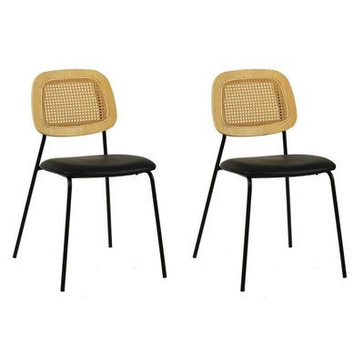 Lot de 2 Chaises en simili cuir et cannage - MEMPHIS MATHI DESIGN