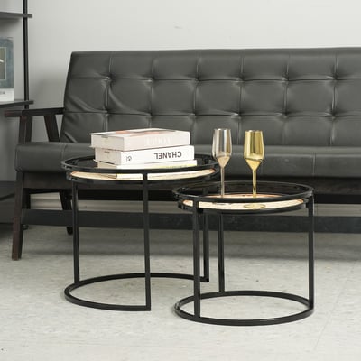 Tables gigognes (lot de 2) - Métal et rotin - BARI BELLECOUR