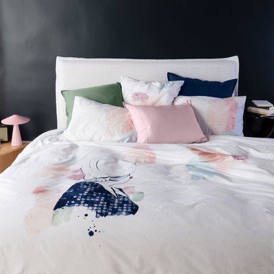 Housse de couette réversible percale de coton SIMONES CARRE BLANC