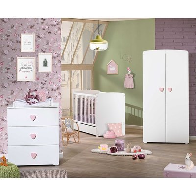 Chambre complète bébé avec lit à barreaux, commode à langer et armoire 2 portes BABY PRICE