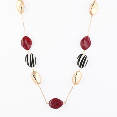 Sautoir à perles motif zèbre et bordeaux BALABOOSTE
