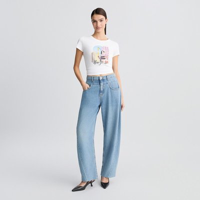 T-shirt en coton avec imprimé et strass LIU JO