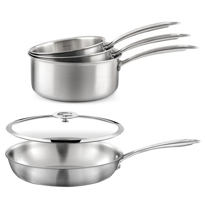 Lot de 3 casseroles inox 16/18/20cm, 1 poêle inox 24cm, 1 couvercle 24cm - CUISINOX
