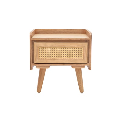 Table de chevet en bois clair frêne et cannage rotin ELSY MILIBOO