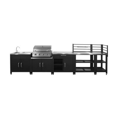 Cuisine extérieure 5 modules acier inoxydable avec barbecue gaz 4 brûleurs GRIMAUD 5 MODULES + BARBECUE GAZ SWEEEK