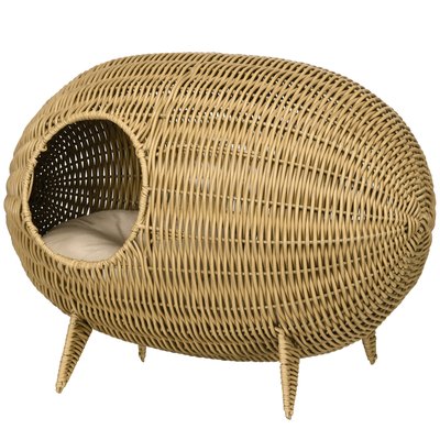 Panier pour chat en résine tressée imitation rotin dim. 55L x 36l x 42H cm PAWHUT