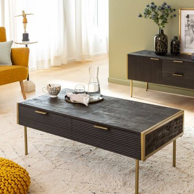 Table basse en bois de manguier et métal doré  ANGE MADE IN MEUBLES 