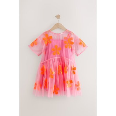 Robe de soirée en mesh à sequins et fleurs NEXT