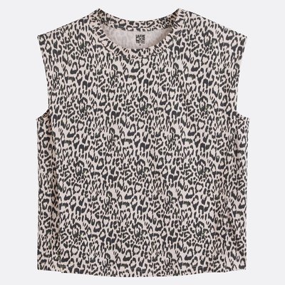 Mouwloos T-shirt met ronde hals met luipaardprint LA REDOUTE COLLECTIONS