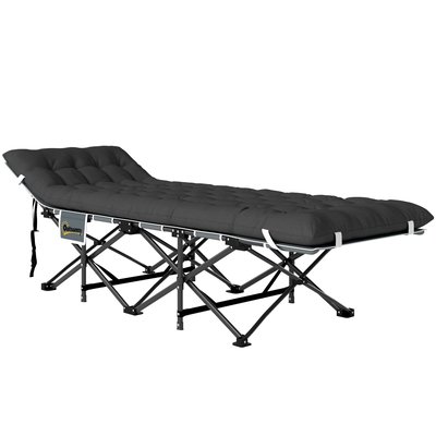 Lit de camp pliable avec matelas grand confort intégré et sac noir OUTSUNNY