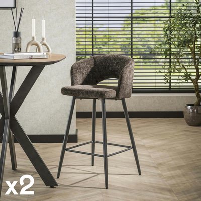 Tabouret de bar marron en velours tissé avec dossier ouvert (lot de 2) GALWAY PIER IMPORT
