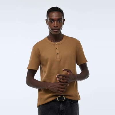 T-shirt manches courtes col tunisien gaufré en coton BIO GOTS MONOPRIX