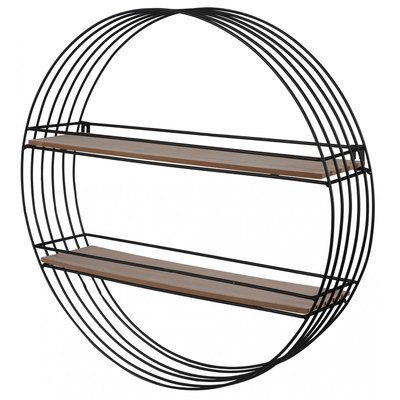 Étagère murale ronde 2 niveaux métal et bois - 45x45x11cm WADIGA
