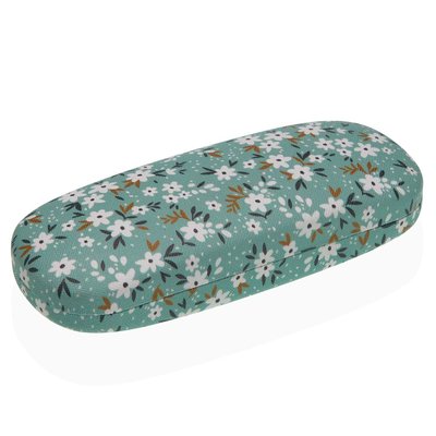 Étui à lunettes en tissu fleuri vert 16x6x3.5cm VERSA