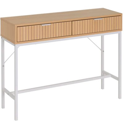 Console d'entrée bois et métal blanc 2 Tiroirs 100x30x75cm WADIGA