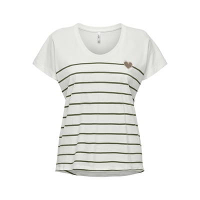 T-shirt rayé, impression cœur devant ONLY