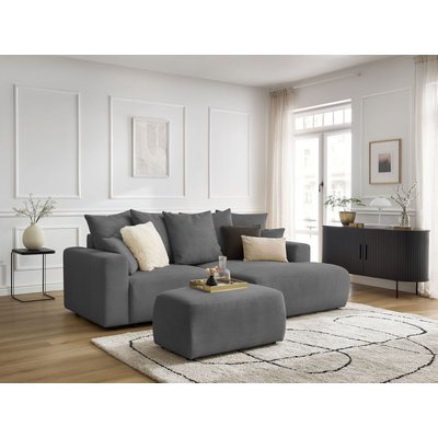 Canapé d'angle convertible 4 places en velours côtelé avec pouf, ATILLA BOBOCHIC