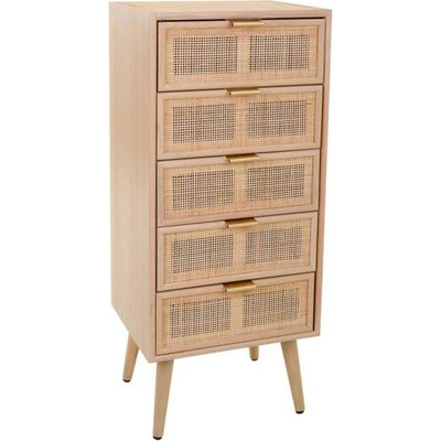Commode en bois et cannage 5 tiroirs esprit naturel RECOLLECTION