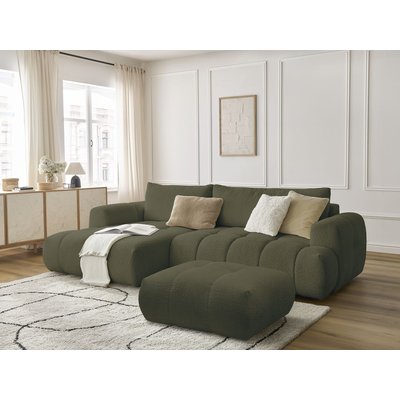 Canapé d'angle convertible 3 places en tissu bouclette avec pouf, FUJI BOBOCHIC