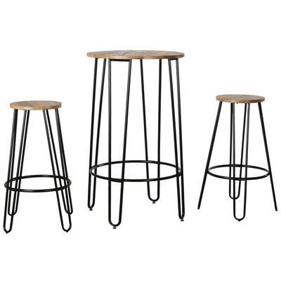 Ensemble table haute et tabourets en métal et bois d'orme huilé AUBRY GASPARD