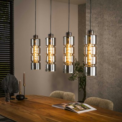 Suspension design en verre chromé 4 abat-jour cylindriques RALF PIER IMPORT