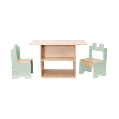 Table enfant décor bois 1 étagère 2 chaises AZUR SWEEEK
