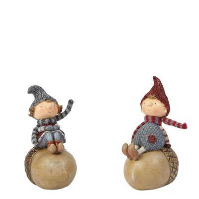 Set de 2 figurines de noël enfants sur noisette en résine H10 SIA DECO