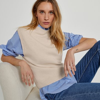 Pull col rond sans manches, en laine et cachemire LA REDOUTE COLLECTIONS