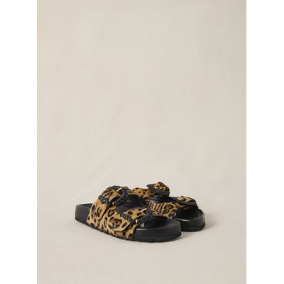 Flat Mules with Buckles in Leopard Print Leather CORA PETITE MENDIGOTE
