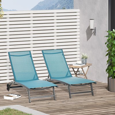 Lot de 2 bains de soleil transats inclinables alu. textilène OUTSUNNY