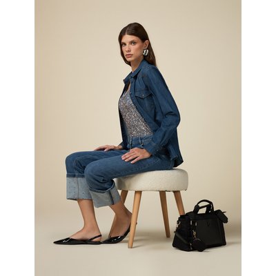 Jean réalisé en denim de coton stretch délavage bleu moyen OLTRE