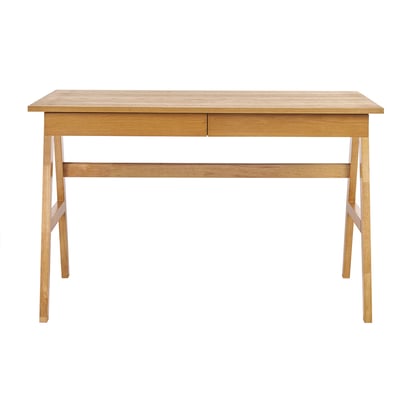 Bureau design avec rangements 2 tiroirs bois clair hévéa L120 cm BROOK MILIBOO