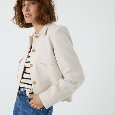 Recycled Buttoned Cropped Jacket LA REDOUTE COLLECTIONS