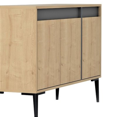 Buffet 3 portes décor chêne et gris anthracite L120 cm - Asude CALICOSY