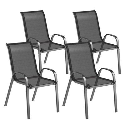 Lot de 4 chaises de jardin empilables acier textilène noir OUTSUNNY