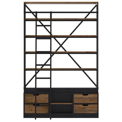 Bibliothèque 160 cm en bois et métal avec échelle, 4 tiroirs - KASI RENDEZ-VOUS DÉCO