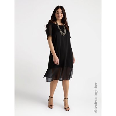 Robe droite à manches courtes,​ avec insert dans le bas et sur les manches en tissu transparent FIORELLA RUBINO