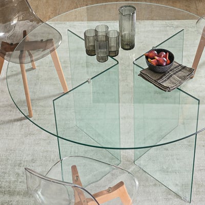 Table de salle à manger design ronde en verre transparent 6 places D130 - IDORA HELLIN, DEPUIS 1862