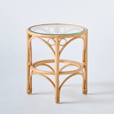 Table basse en rotin GINGKO plateau verre KOK