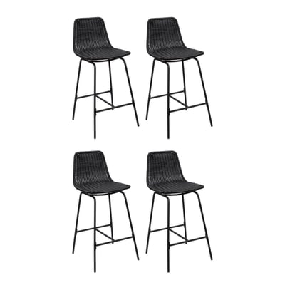 Lot de tabourets de bar et d'ilot en métal avec assise en rotin 65cm KUTA|Lot de 4 | Lot de 4 MOB IN